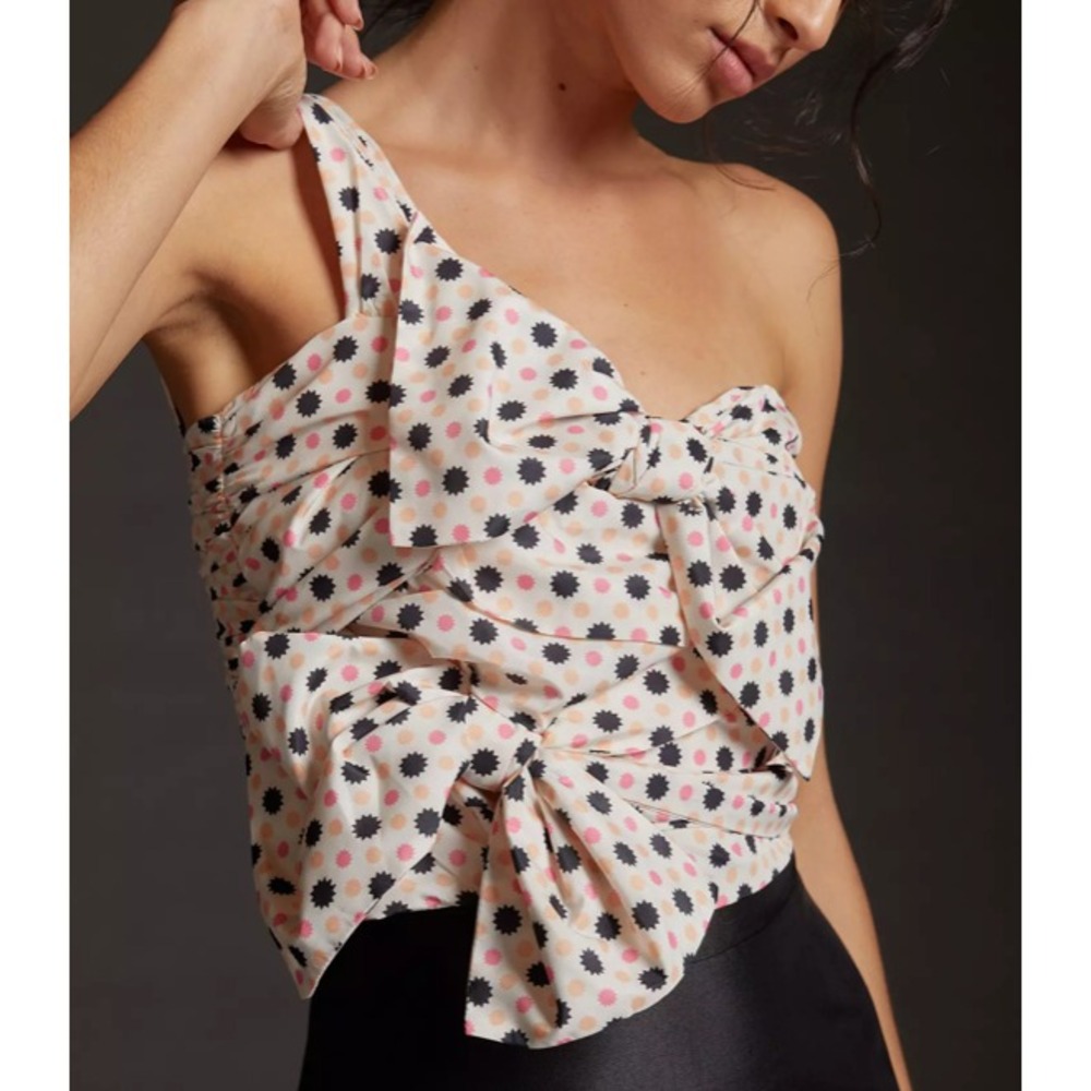 MAEVE Anthropologie Top Womens Sz 8 Coquette Party Glam Crop Smocked Zip Back